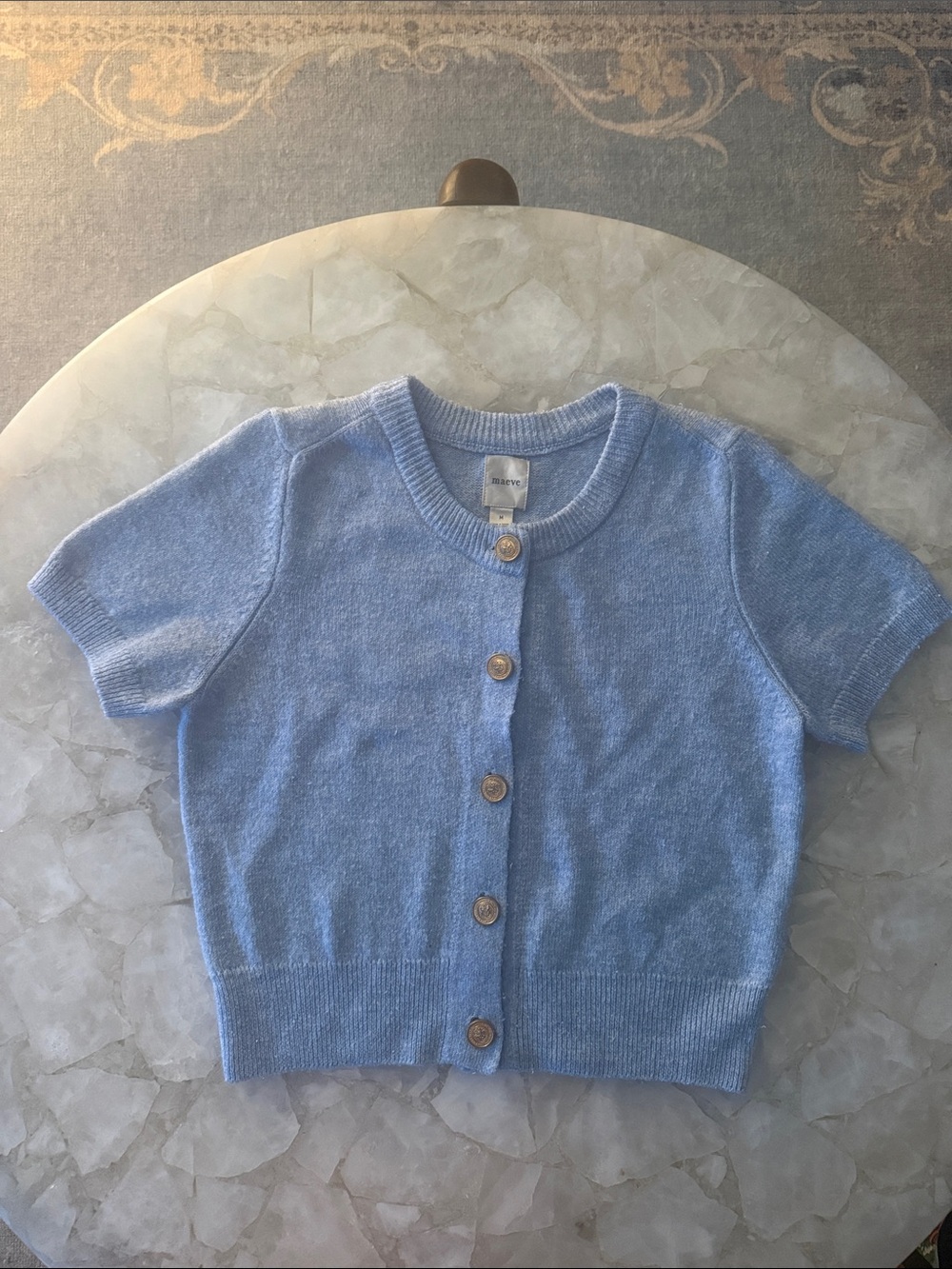 Maeve Powder Blue Short Sleeve Button-Up Cardigan